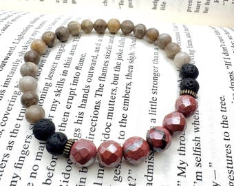 VIERDE VLEUGEL Op Dain Aetos geïnspireerde kristallen armband | Bookish energiesieraden | Jaspis, lavasteen
