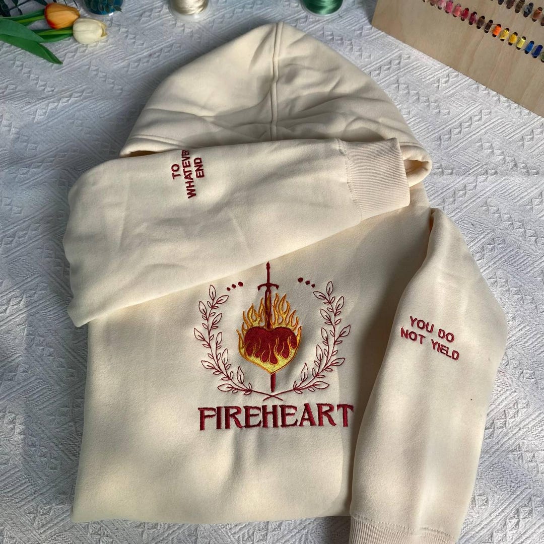 Fireheart Embroidered Hoodie, Throne of Glass Embroidery Sweatshirt