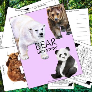 Eenheidsstudie beren | Homeschool-natuurstudie: 57 pagina's | Leerpakket voor de klas | Vergelijking van berensoorten | Afdrukbare dierhulpmiddelen