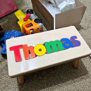Personalized Wooden Puzzle Step Stool - Custom Name Kids Stool, Montessori Toddler Gift