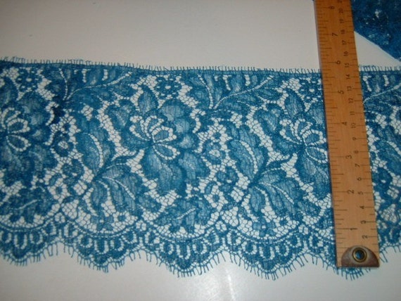 Antique Teal Blue Leavers Lace Trim 6 Inches Wide 6 Yds 3000 