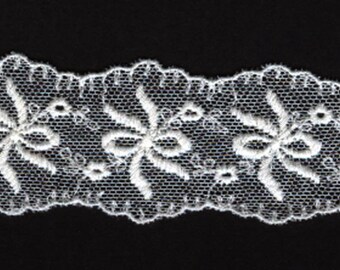 Vintage Cotton embroidered galloon lace trim White 1.5  inches wide 15y   (2943)