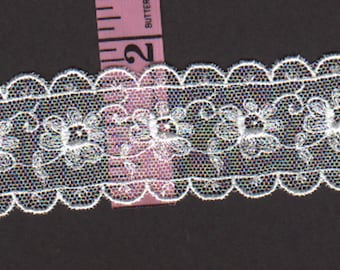 1.5 inch wide WHITE embroiderie lace trim 13 yards