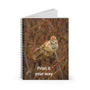 Nature-Inspired Spiral Notebook with Bird - Sparrow, Personalized Journal, Floral Notebook, Gift for Nature Lovers, Eco-Friendly Notepad
