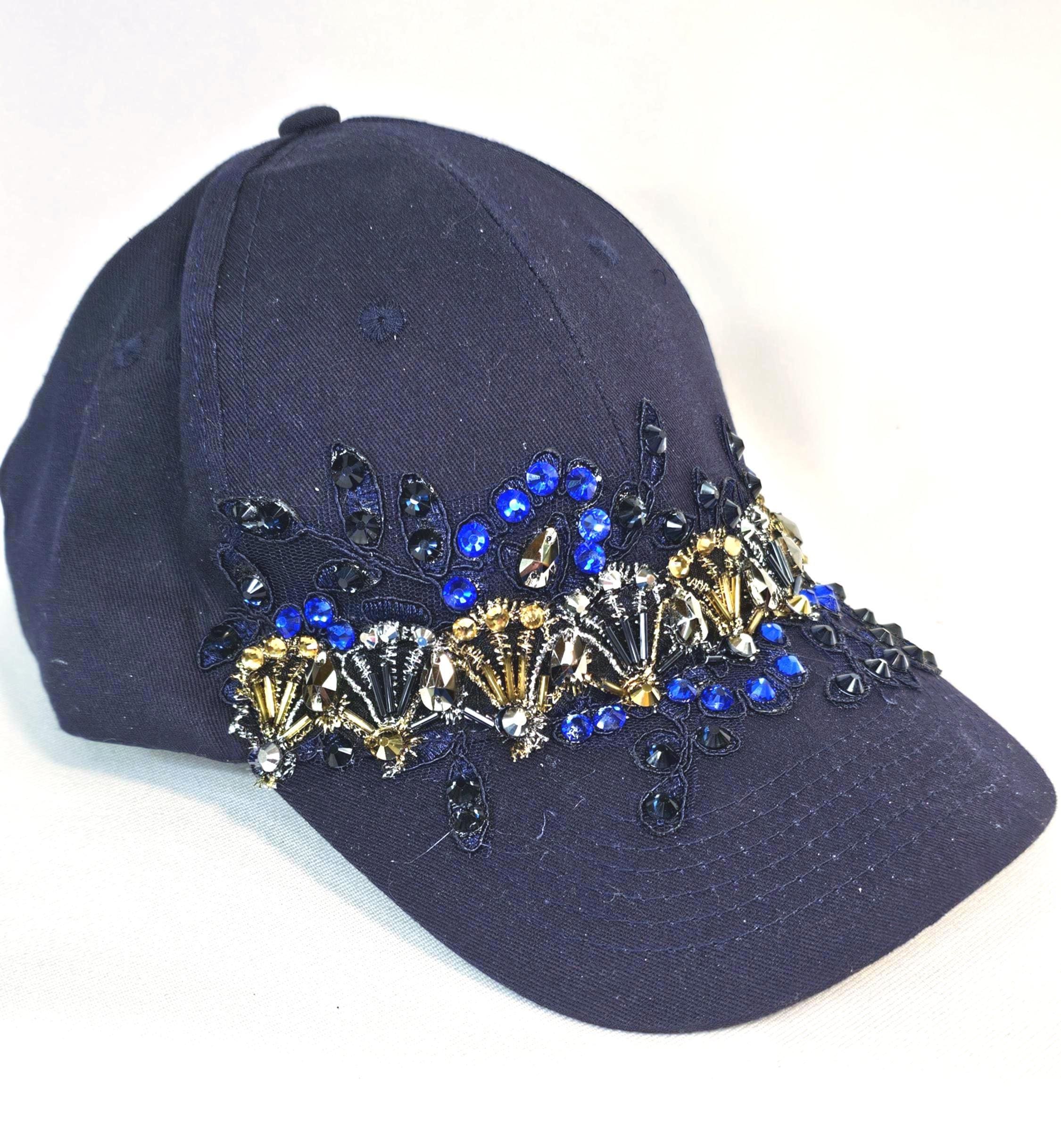 Blue and Gold Embellished Cap Flat Cap - Blue Gold Brocade – Tall Toad main image 2