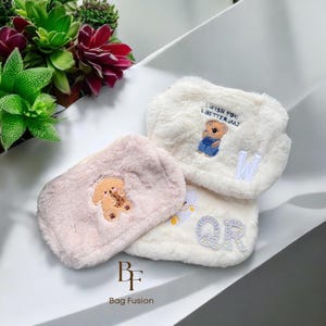 Borsa cosmetica morbida personalizzata, borsa per il trucco Teddy, borsa per il trucco da viaggio, organizer da viaggio per articoli da toeletta per donna, astuccio per il trucco, regali per damigelle d'onore, borsa