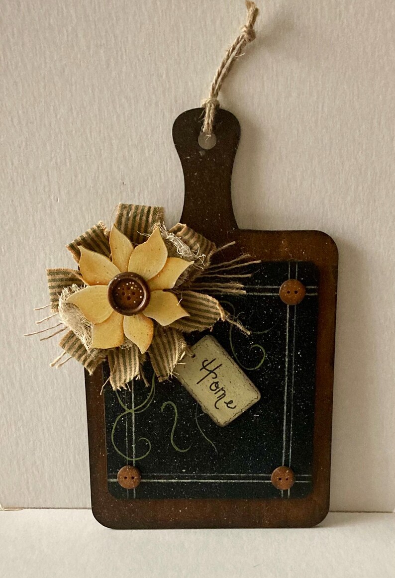 Farmhouse Kitchen Decor, Breadboard Wall Hanging, 10x6 Inches, Yellow Sunflower, Wooden Buttons