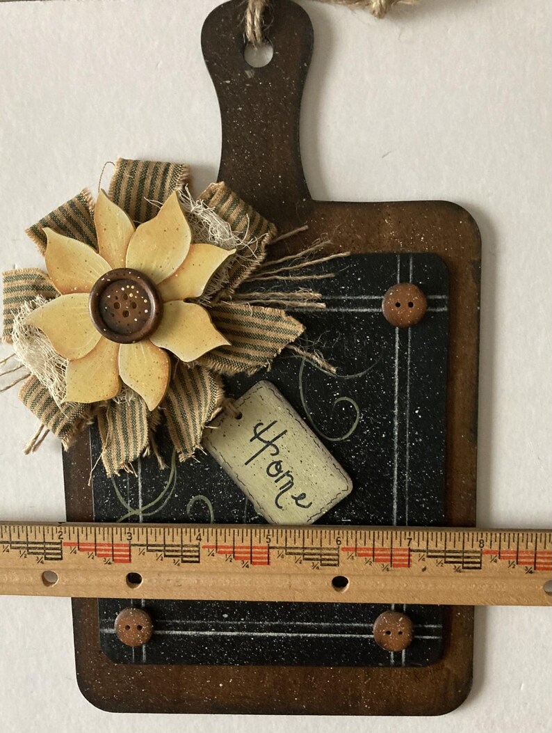 Farmhouse Kitchen Decor, Breadboard Wall Hanging, 10x6 Inches, Yellow Sunflower, Wooden Buttons