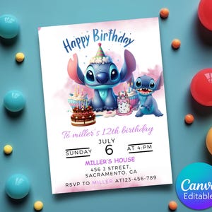 Editable Stitch Invitation, Lilo and Stitch invitation, Stitch kids Birthday Invitation Cute Stitch Birthday Party Invite, Kids Invites