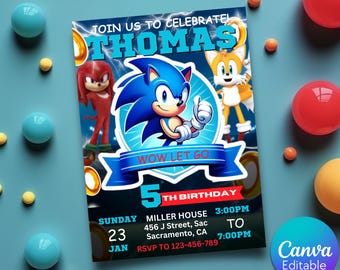Sonic Birthday Invitation, Super Hedgehog Boys Party Invite, Super Sonic Party Invitation, Sonic Invitation Template, Instant Download