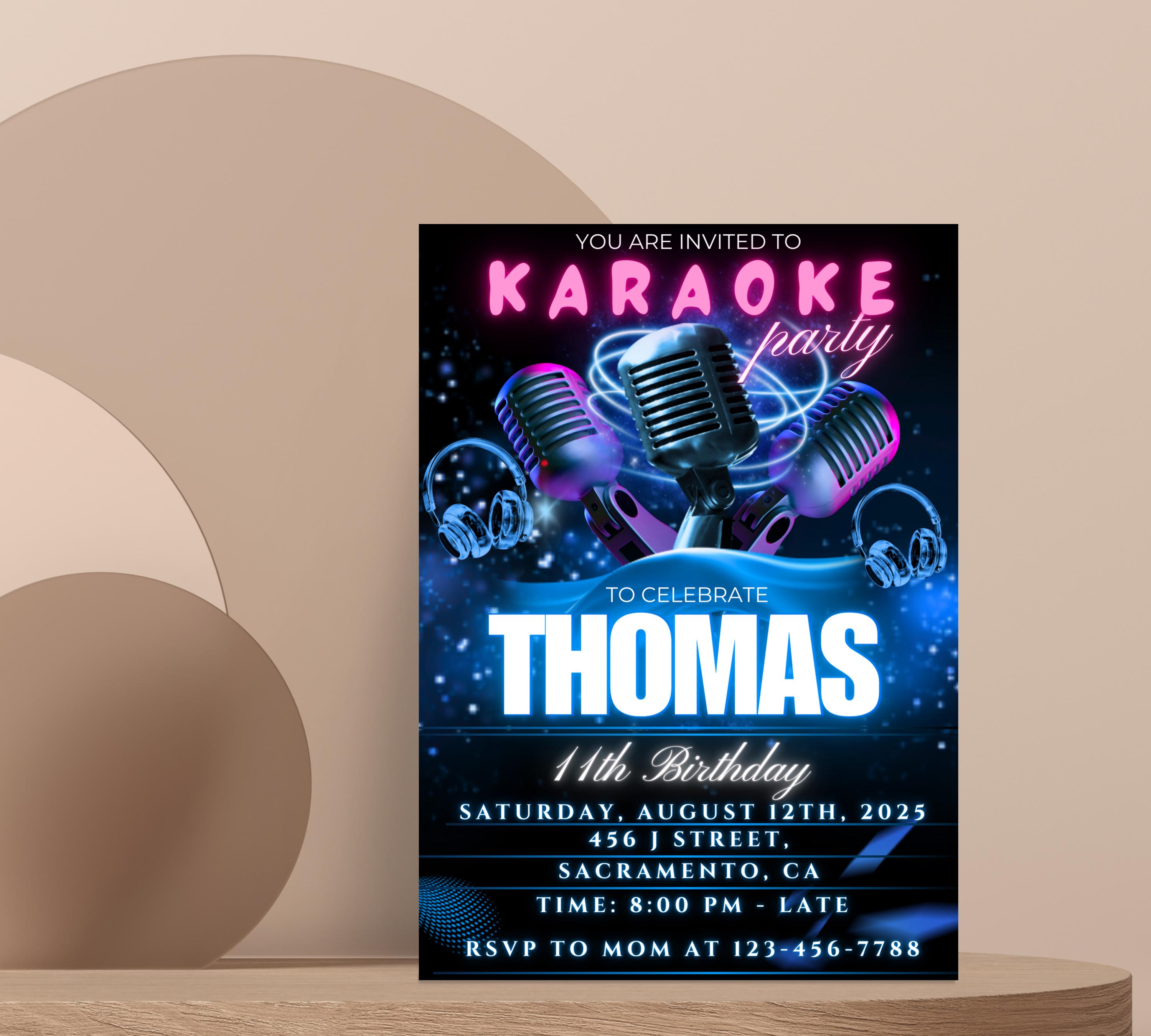 Voice Lessons Invites Karaoke Birthday Party Invitation, Singing Music Birthday Party Invite ...
