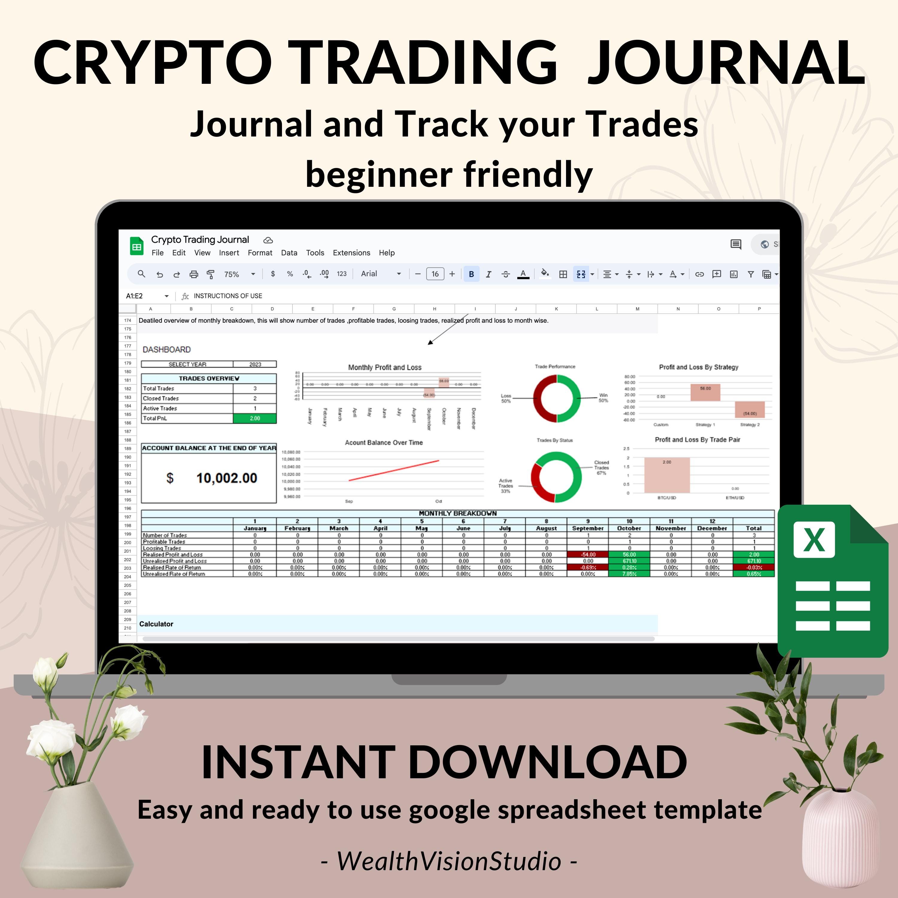 Binance Futures Cryptocurrency Trading Short Long Options Trading Journal:  Excel Trading Dashboard (digital Download)