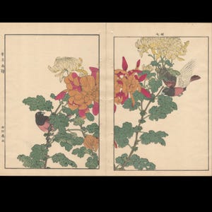 1892年、今尾景年「ひまわり、ホオジロ」 - Etsy 日本