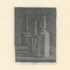 Giorgio MORANDI, SIGNED limited edition lithograph, "Still Life with Vase and Three Bottles" approved by the artist, Rare