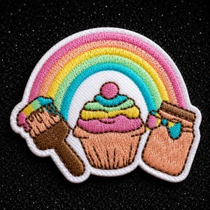 Rainbow Cupcake Embroidered Patch 6 x 5 cm, Colorful Iron On Patch, Cute Sew On Applique, Craft Patch, Jacket Bag Clothing Gift Decorations!