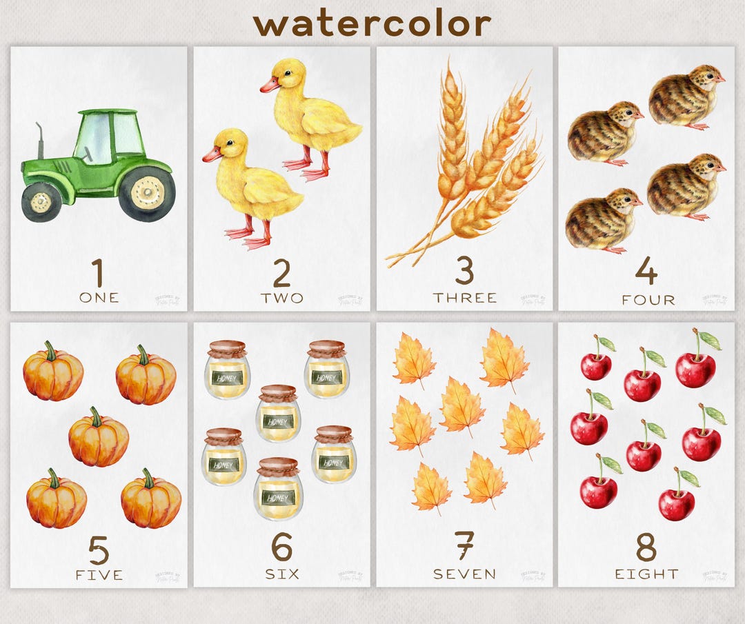 Watercolor Nature Numbers Flashcards – Montessori Learning | A3 Poster ...