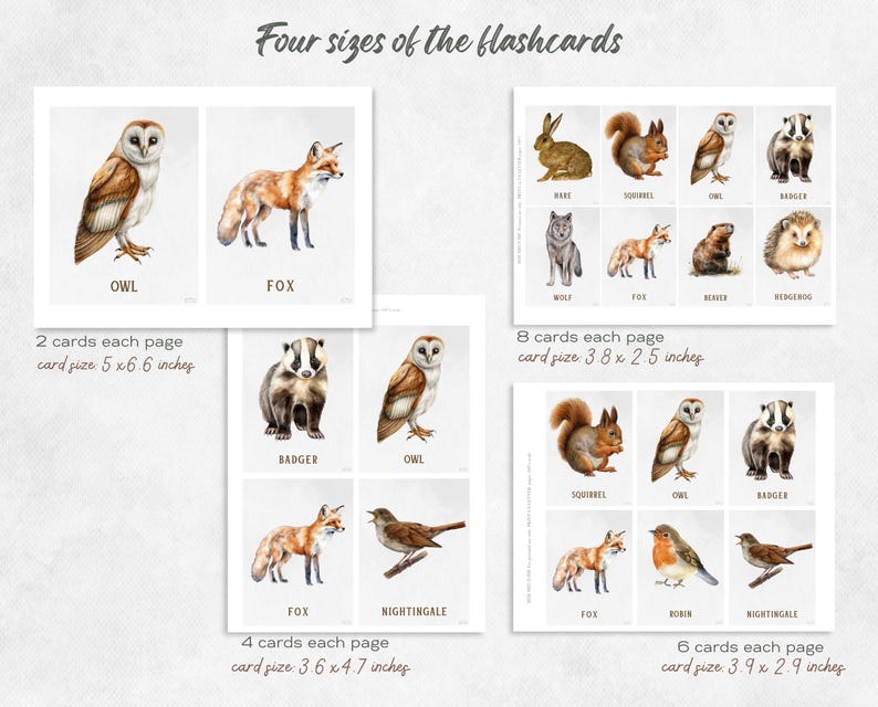 Watercolor Forest Animals Flashcards | Montessori Learning | Woodland ...