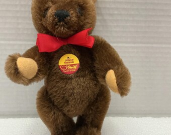 STEIFF 7” TEDDY BEAR W/red Ribbon Original Tags 0206/18 Brown