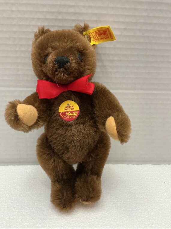 STEIFF 7” TEDDY BEAR W/red Ribbon Original Tags 0206/18