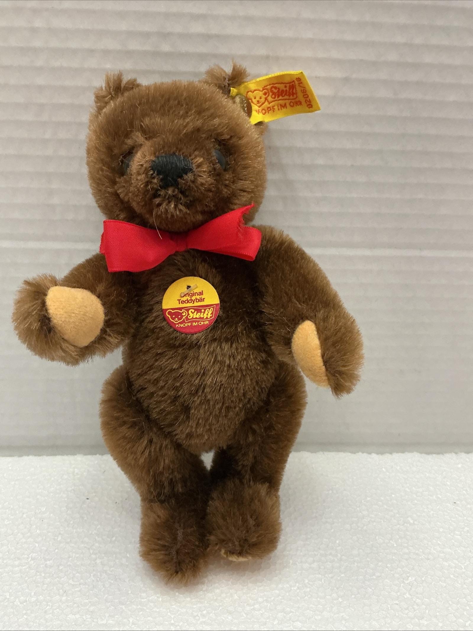 STEIFF 7” TEDDY BEAR W/red Ribbon Original Tags 0206/18 Brown