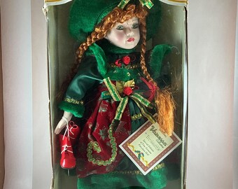 Muñeca de porcelana de la colección Vanessa, tesoros eternos de invierno con soporte, hecha a mano, vintage de 2003