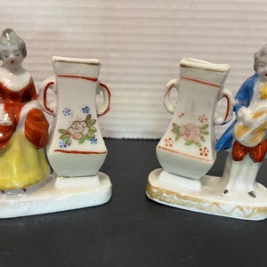 Vintage "Made in Occupied Japan" Porcelain Figurines-Musician and Lady Sm. Vases