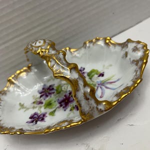Royal LIMOGES BASKET DISH Floral & Gold Jewelry Candy Tray-Exquisite Antique