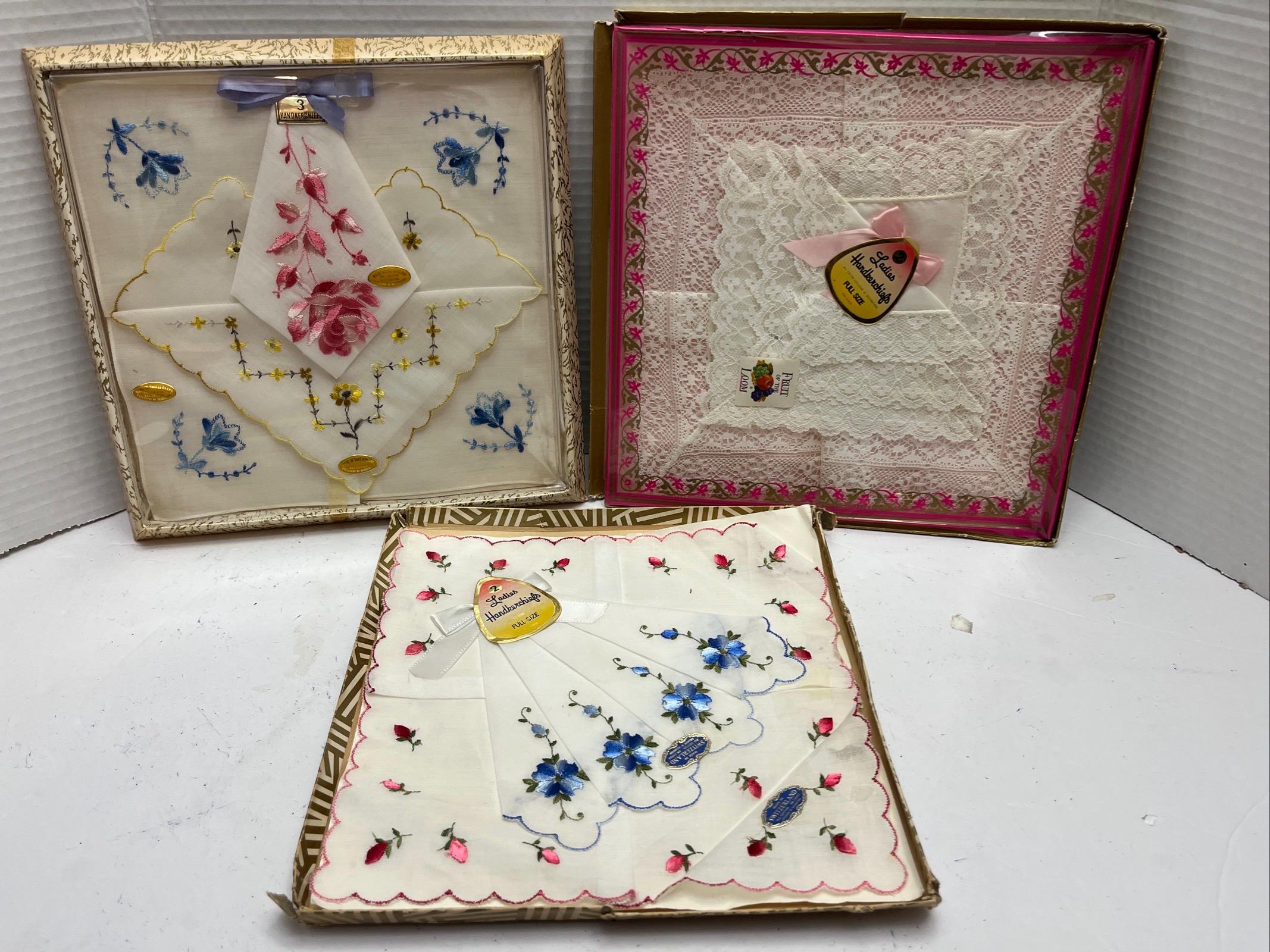 Vintage Embroidered Handkerchiefs - Swiss Floral Cotton Hankies, Set of 9