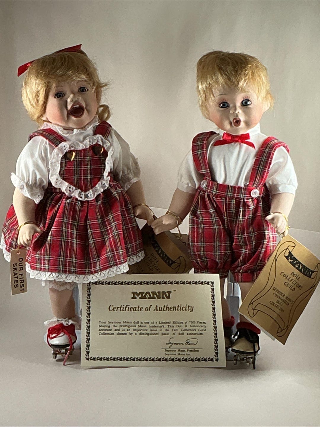 Connoisseur Seymour Mann Doll Pair Girl & Boy 'OUR FIRST Skates