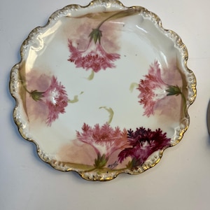 Limoges France FLAMBEAU Hand painted Pink Carnations Plate 8” Artist Signed