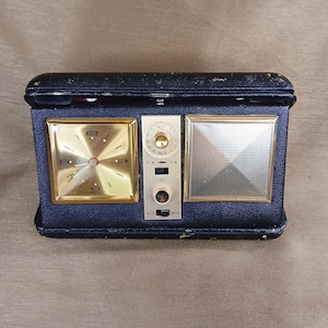 Vintage Mid-Century Japan-Made Foldable Travel Clock Radio, Clock Works, Radio Untested