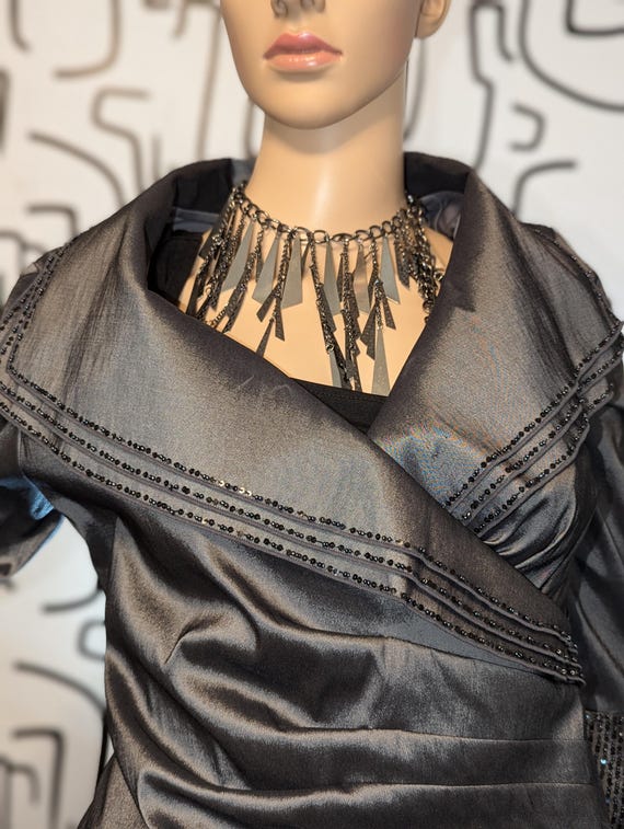 Cosmic Chic: Futuristic Dark Silver Jacket Blouse… - image 4