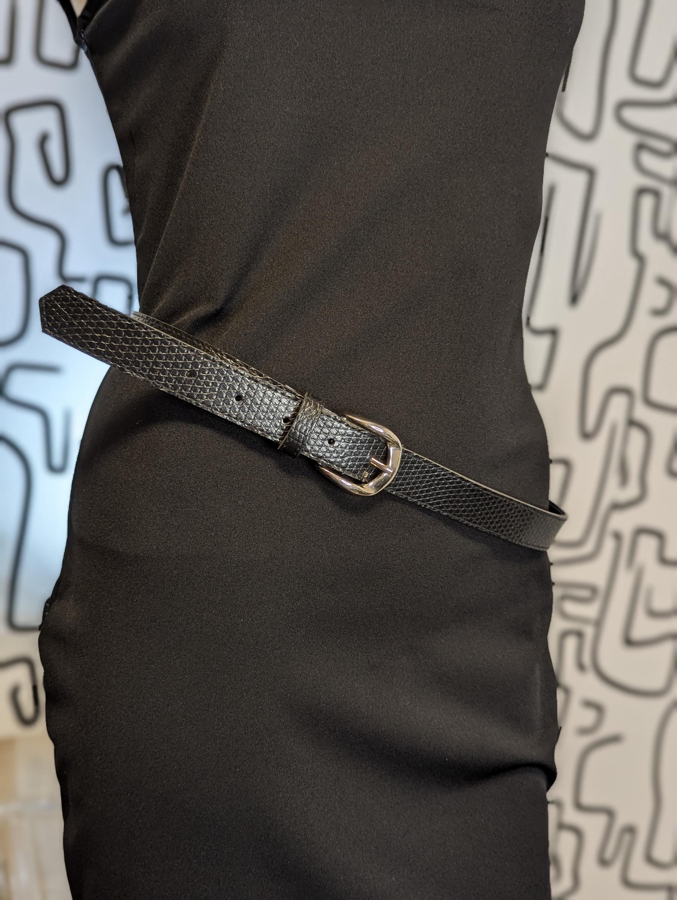 Viper Luxe: Vintage Black Snakeskin Belt Sz M - Etsy