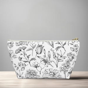 Pochette florale minimaliste à fermeture éclair Maquillage du feuillage Verdure Voyage ou usage quotidien Pochette pour accessoires polyvalente