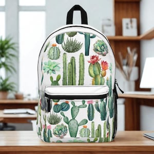 Sac à dos imperméable à imprimé cactus Sac de voyage léger de 17 pouces Sac à dos scolaire succulent | Cartable en polyester durable | Conception de plantes du désert