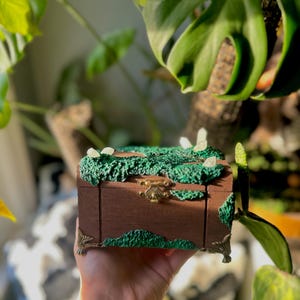Enchanted Forest Jewelry Box  Hand Sculpted MushroomChest with Velvet Lining & Real Crystals Cottagecore Curio Box