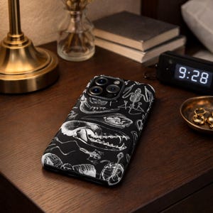 Gothic Anatomy Phone Case | Black Skeleton & Skull iPhone Case | Dark Academia Bones Art | Protective Horror Aesthetic Case