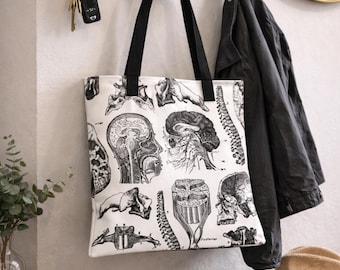 Anatomical Tote Bag 18x18 | Vintage Medical Illustration Shoulder Bag | Human Anatomy Study Tote | Dark Academia Science Gift