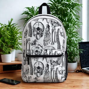 Sac à dos vintage Anatomy Lovers pour dessin squelette et tête de mort | Cartable gothique esthétique pour les fans d'horreur scientifique