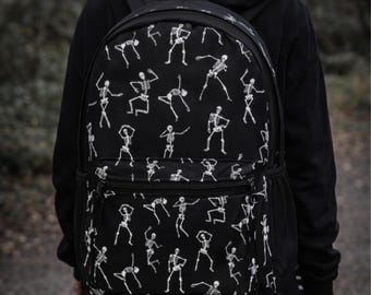 Sac à dos de danse squelette | Sac à dos gothique | Sac à dos scolaire alternatif | Sac squelette effrayant | Sac à dos esthétique d'Halloween