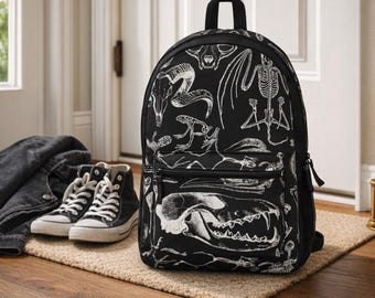Mochila de esqueleto gótico con estampado de calavera de anatomía de bruja, Dark Academia, estética macabra, mochila para uso diario.