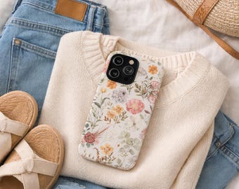 Floral Botanische Handyhülle | Vintage Wildblumen iPhone Hülle | Cottagecore ästhetik Handyhülle | Weich feminin geblümt