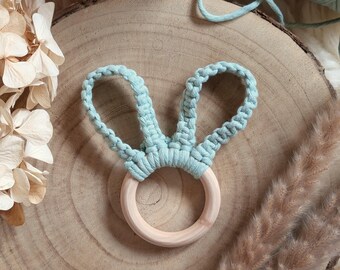 Teething ring rabbit ears | Napkin ring macrame mint