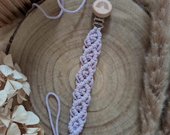 Pacifier chain macrame lavender with rainbow clip made of beech wood
