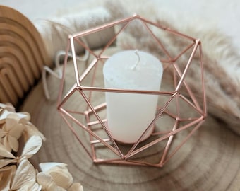 Geometric metal candle holder/tealight holder in copper/rose gold