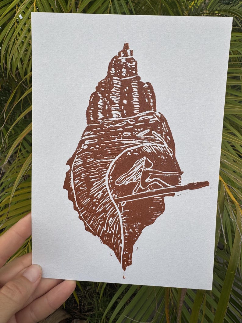 Linocut Ocean Art Print, Seashell Linocut, Linocut Surfer, Ocean ...