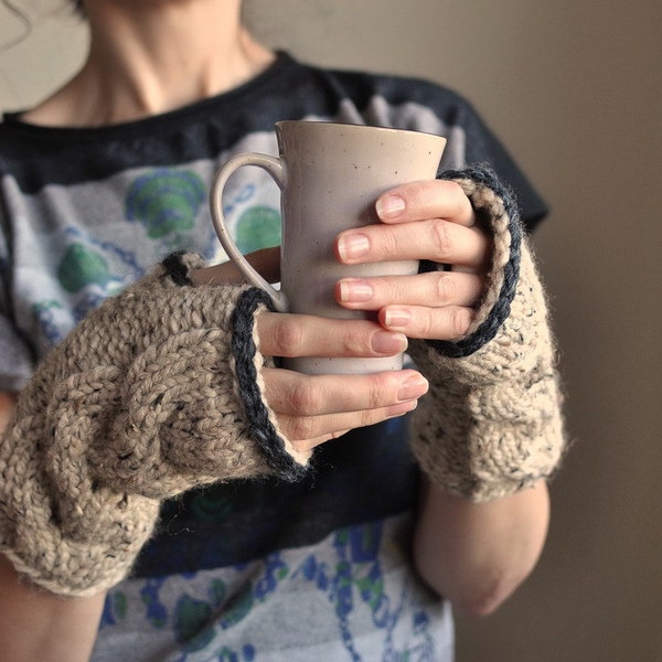 Freezebaby Mittens chunky texture hand knit knitted cable fingerless gloves mitts wristlets in oatmeal or CHOOSE YOUR COLORS Gift under 50