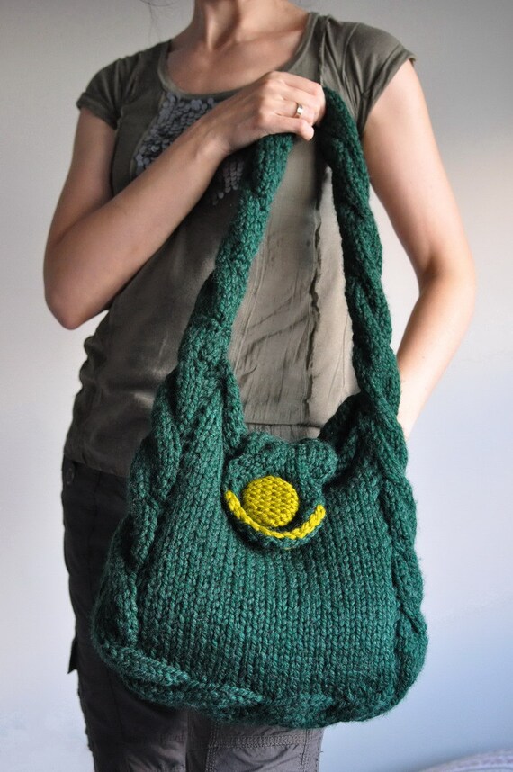 Items similar to Cable hand knit shoulder bag designer ...
