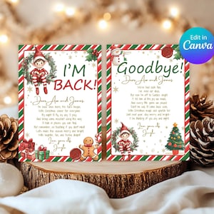 Cartas de despedida e invitación de elfo para imprimir en Canva, archivo de descarga digital, notas de bienvenida y despedida personalizadas para fiestas infantiles