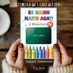 Titular de la tarjeta de regalo Montessori del profesor irlandés Muinteoir imprimible / Regalo de fin de año como Gaeilge / Descarga instantánea / Go Raibh Maith Agat